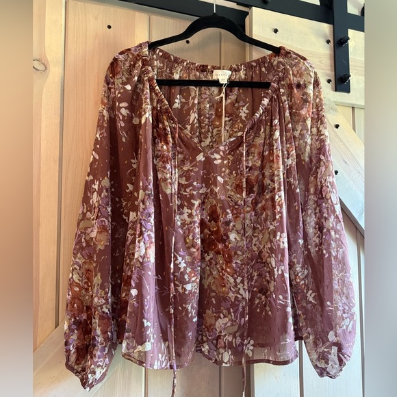 NWT Lovestitch Floral Lurex Chiffon Blouse - Picture 1 of 7